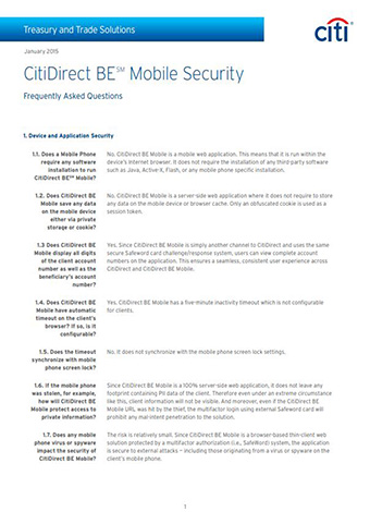 CitiDirect BE Mobile Security FAQs